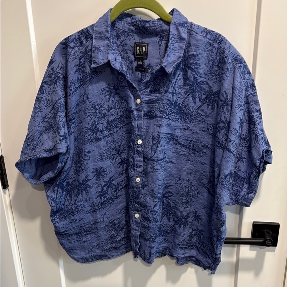 GAP Palm Print Shirt Hawaiian 100% Linen